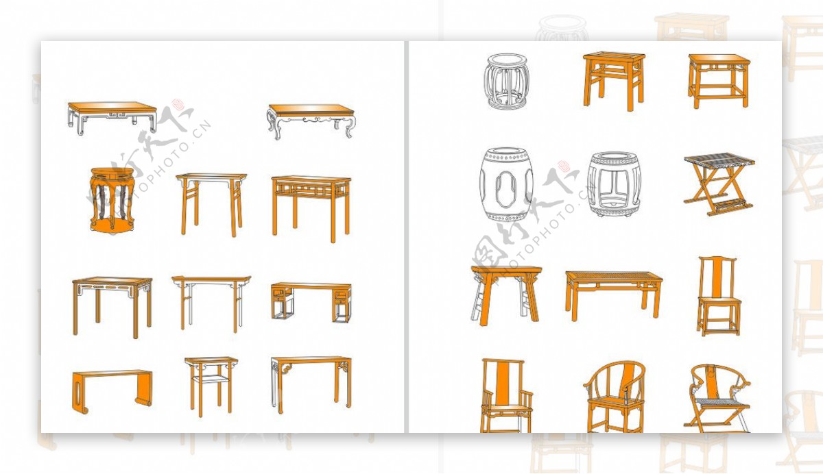 各式传统木凳木椅木桌图片