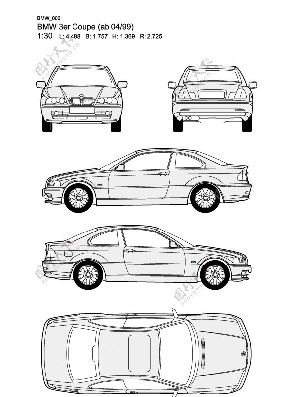 宝马3系BMW3erCoupeab0499汽车线稿图片
