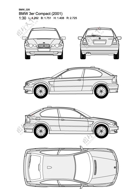 宝马3系BMW3erCompact2001汽车线稿图片
