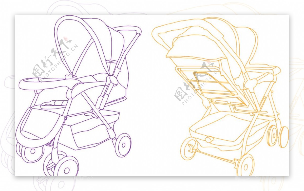 婴儿车儿童车线描图片