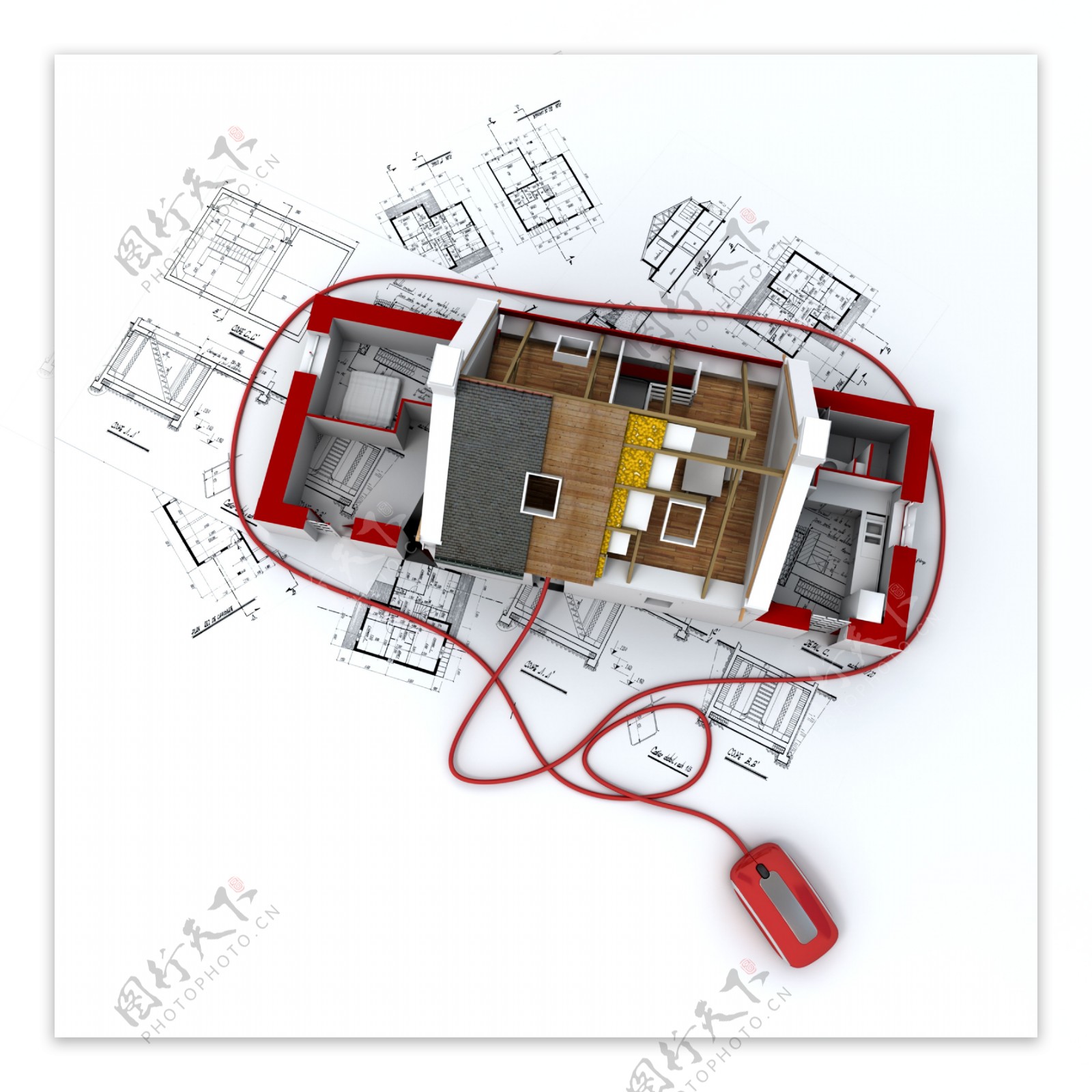 3d建筑模型图纸鼠标图片