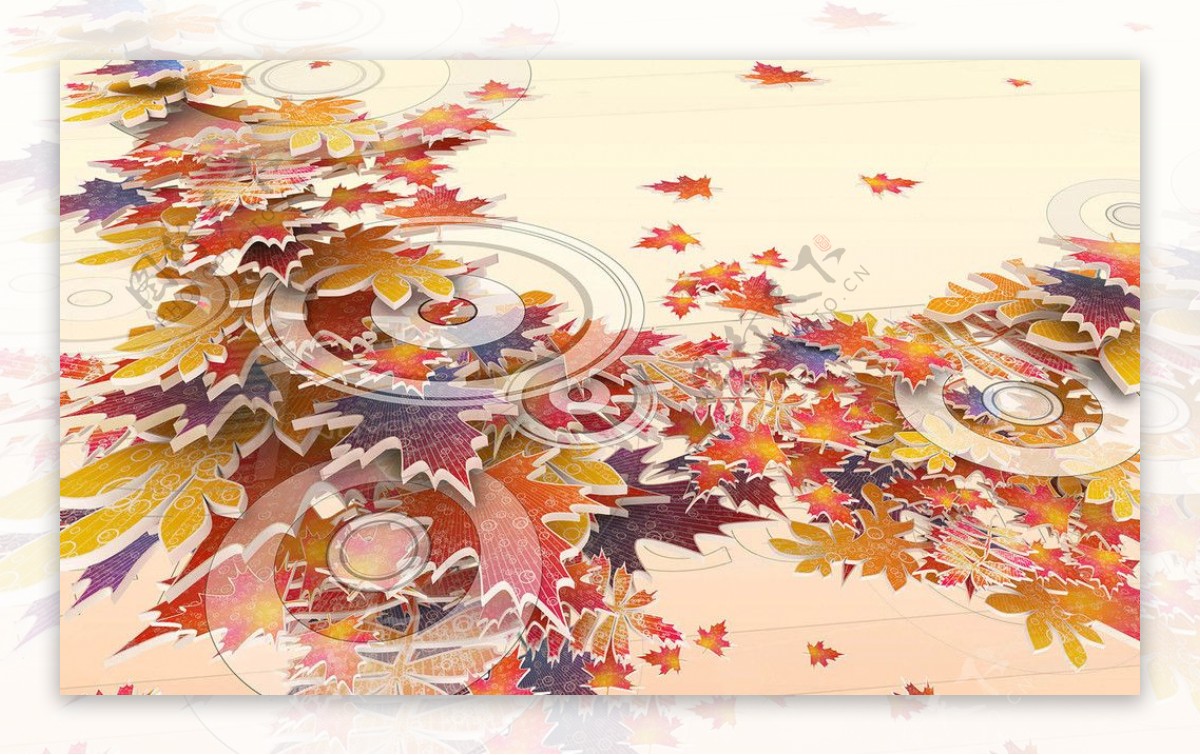 花朵花瓣枫叶水晶色彩绚烂3D三维立体科幻广告电脑设计图片