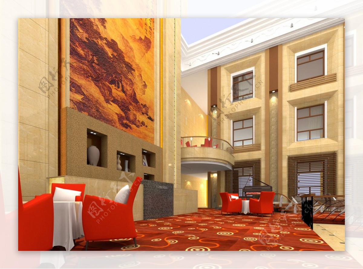 酒店大堂休息区方案设计效果图图片