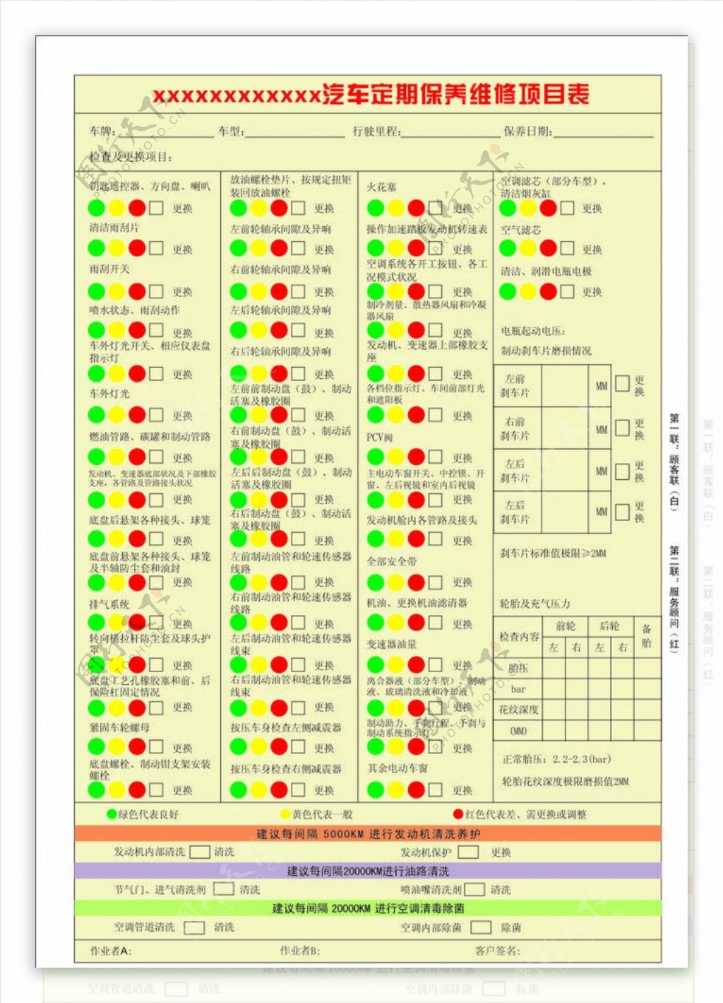 汽车维修项目表图片