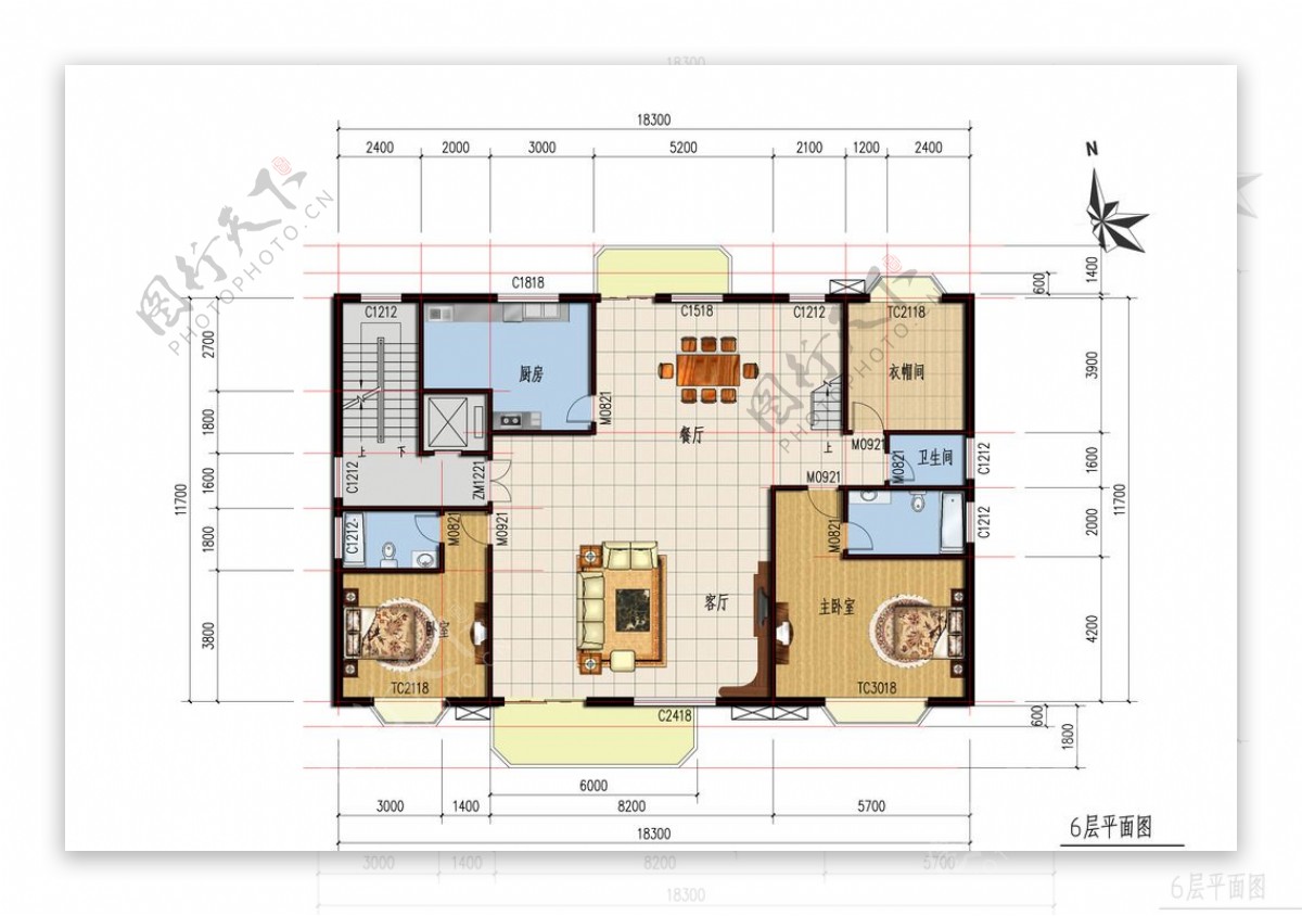 8层别墅设计图6层平面图片
