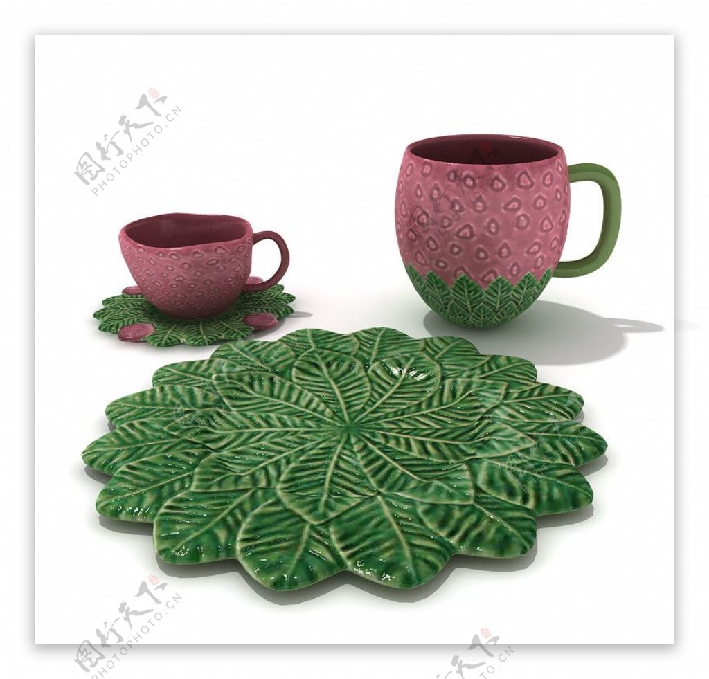 茶杯杯垫餐具模型图片
