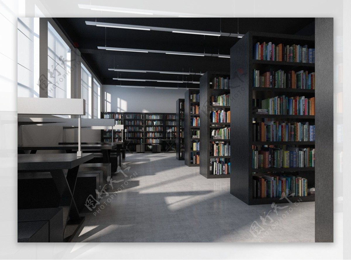 图书阅览室3Dmax模型带光域网材质贴图图片