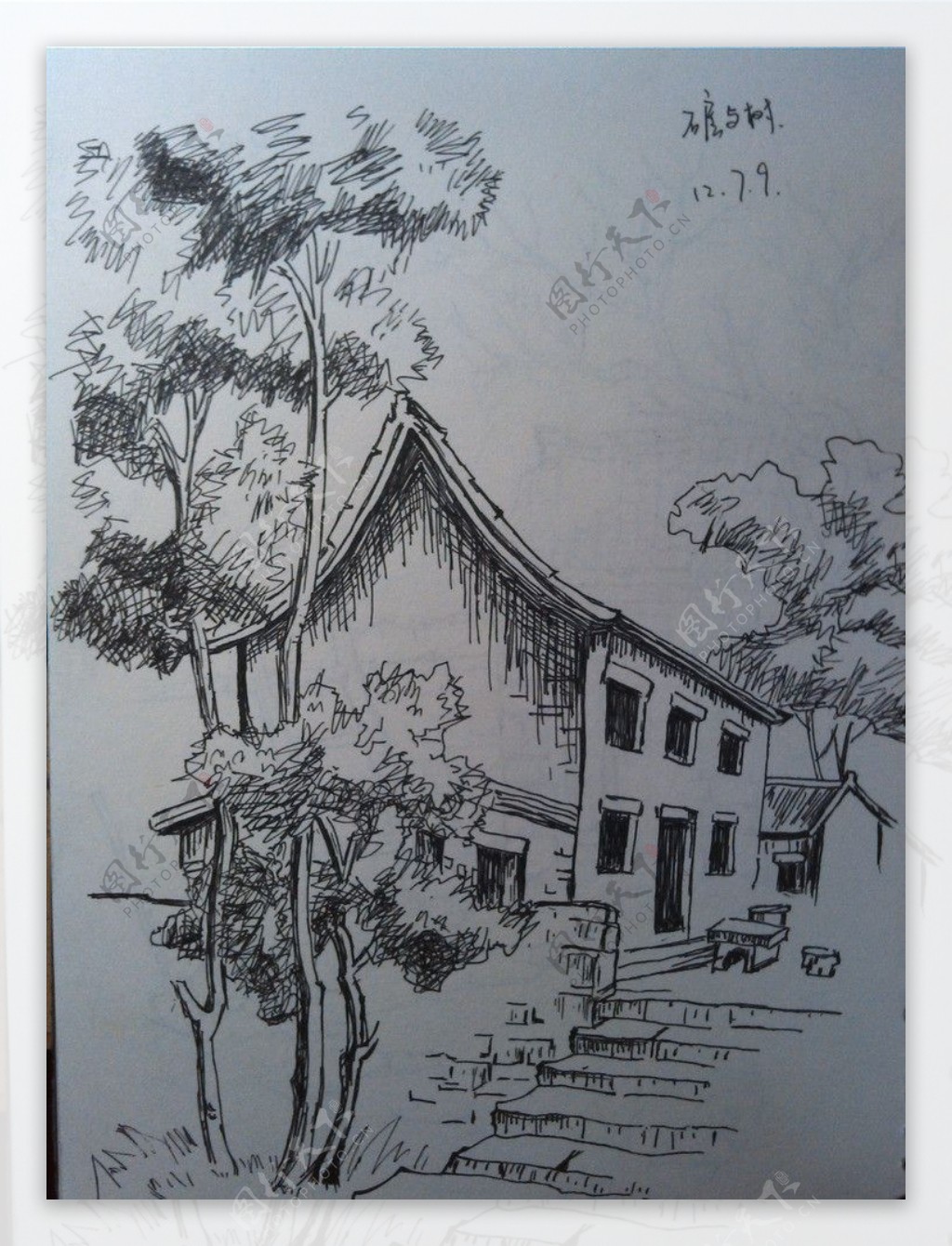 钢笔手绘老房子图片