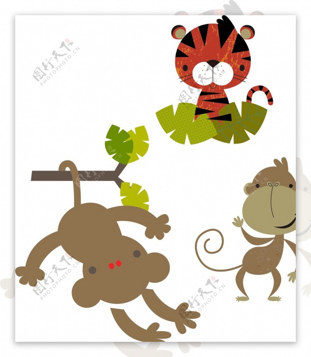 卡通猴子老虎图片
