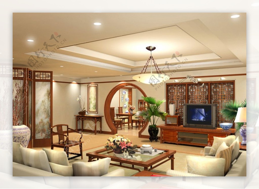 中式客厅模型图片
