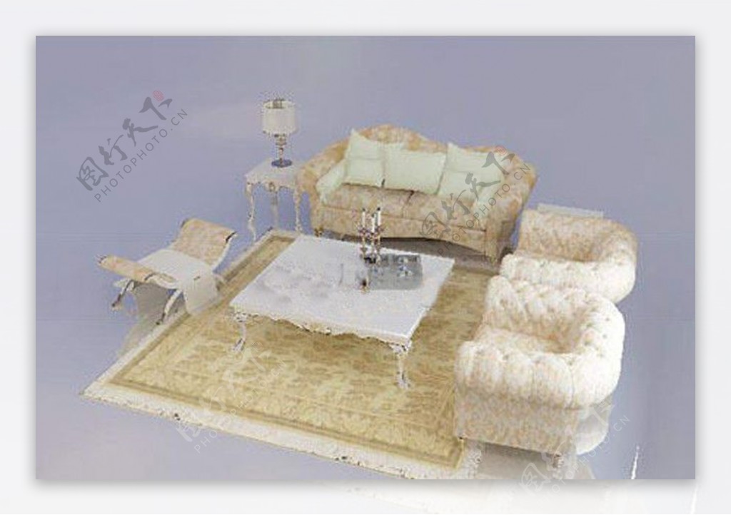 最新精品欧式沙发茶几组合3D模型图片