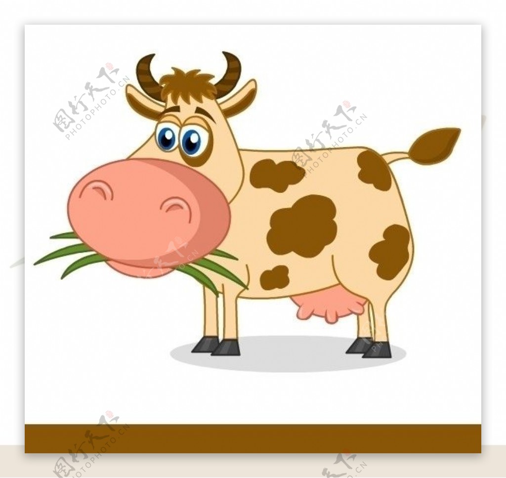可爱小牛吃草矢量图图片