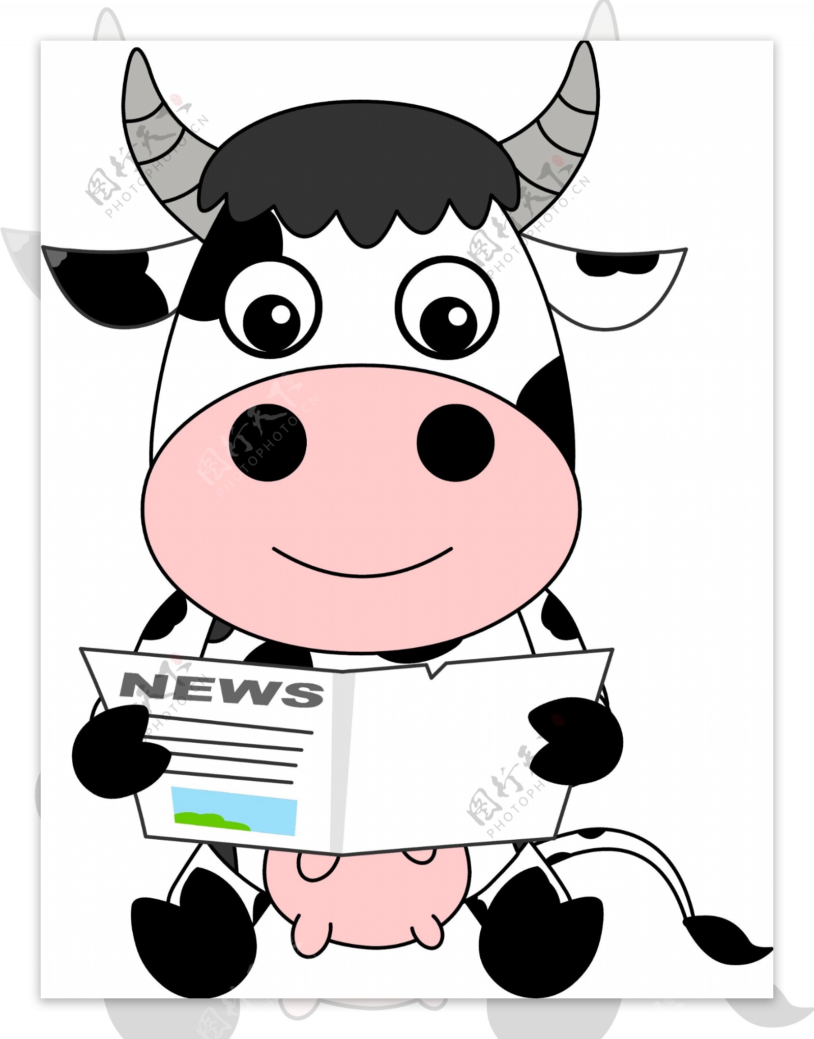 可爱奶牛看报纸图片