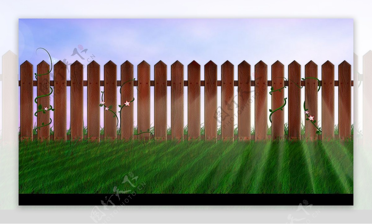 仿制藤蔓和报春花缠绕的篱笆图片