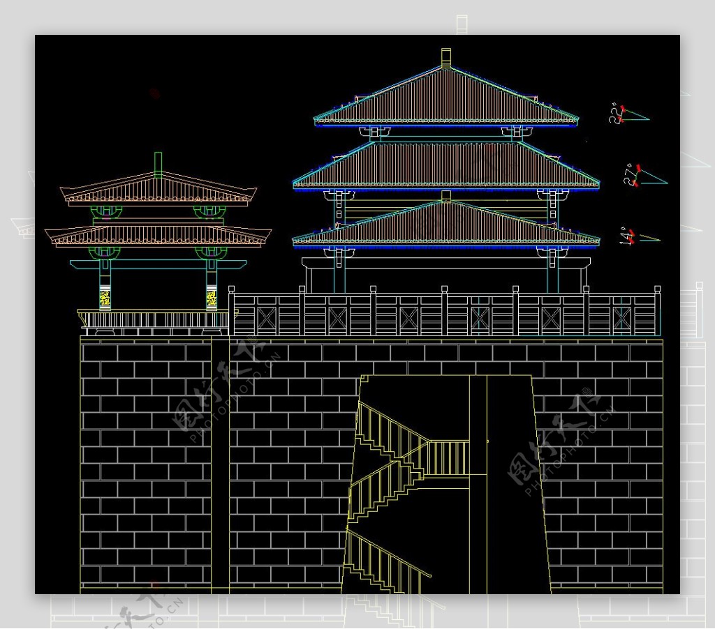 古城门建筑施工图侧立面图片