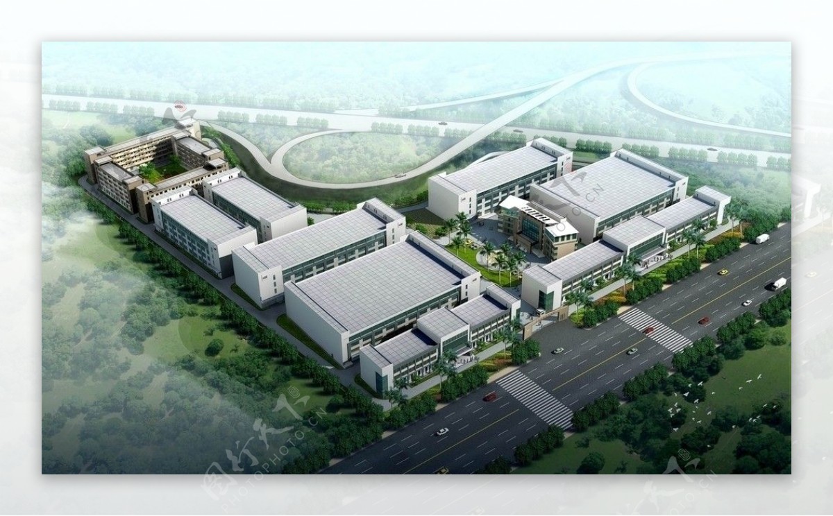 厂区建筑3D鸟瞰图图片