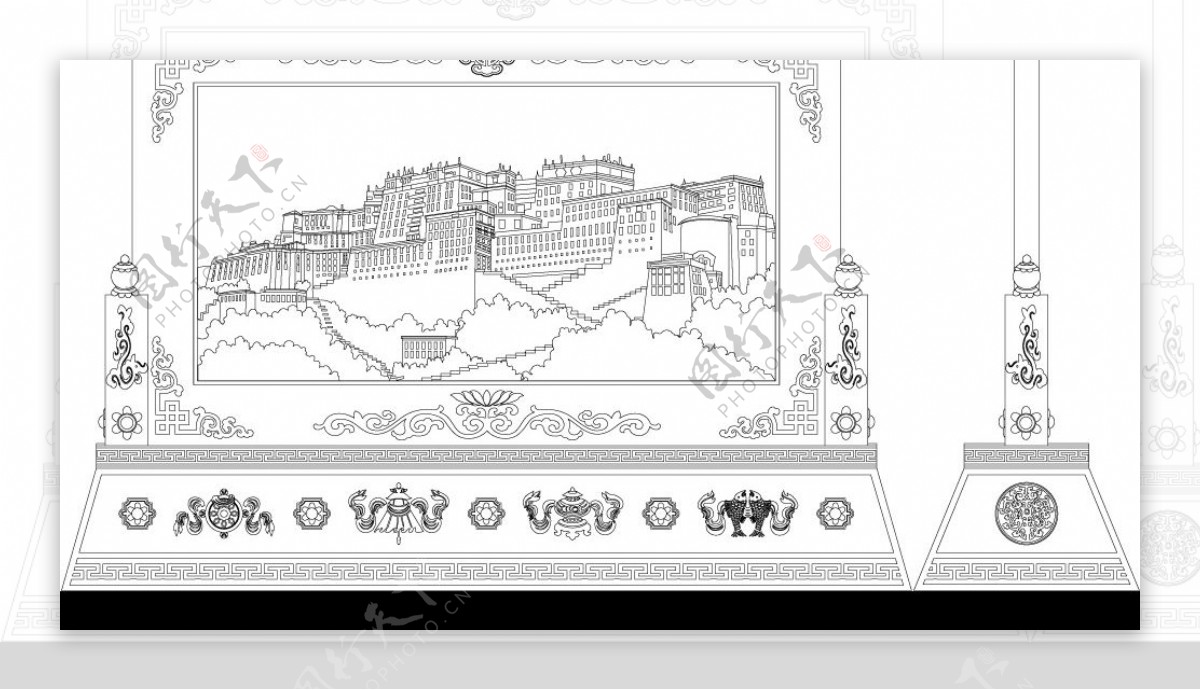 西藏布达拉宫矢量图图片