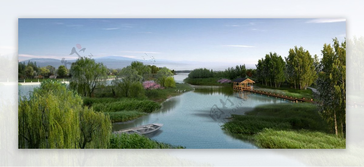 河边湿地公园景观图片