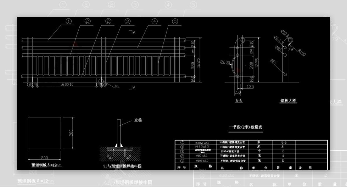 公园景观双拱桥栏杆结构图图片