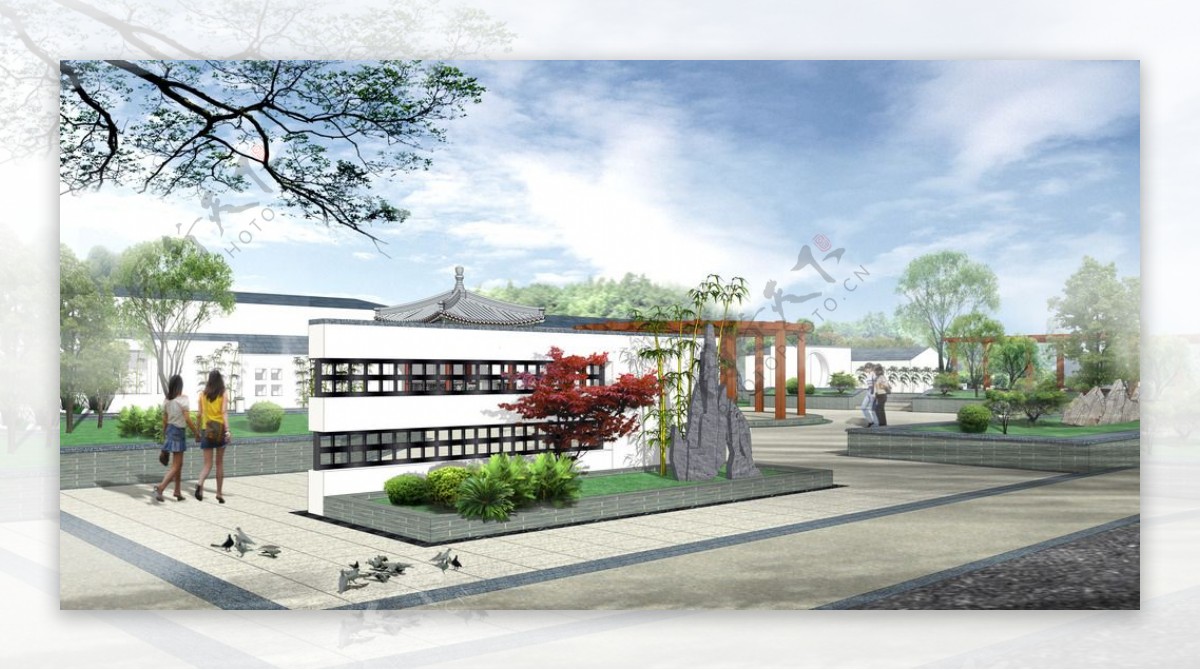 新中式入口广场景观图片