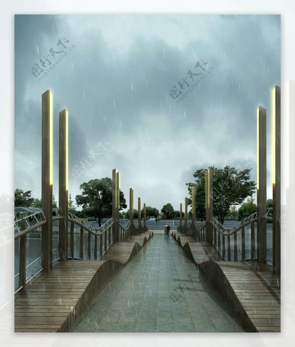 桥梁雨景环境效果图图片