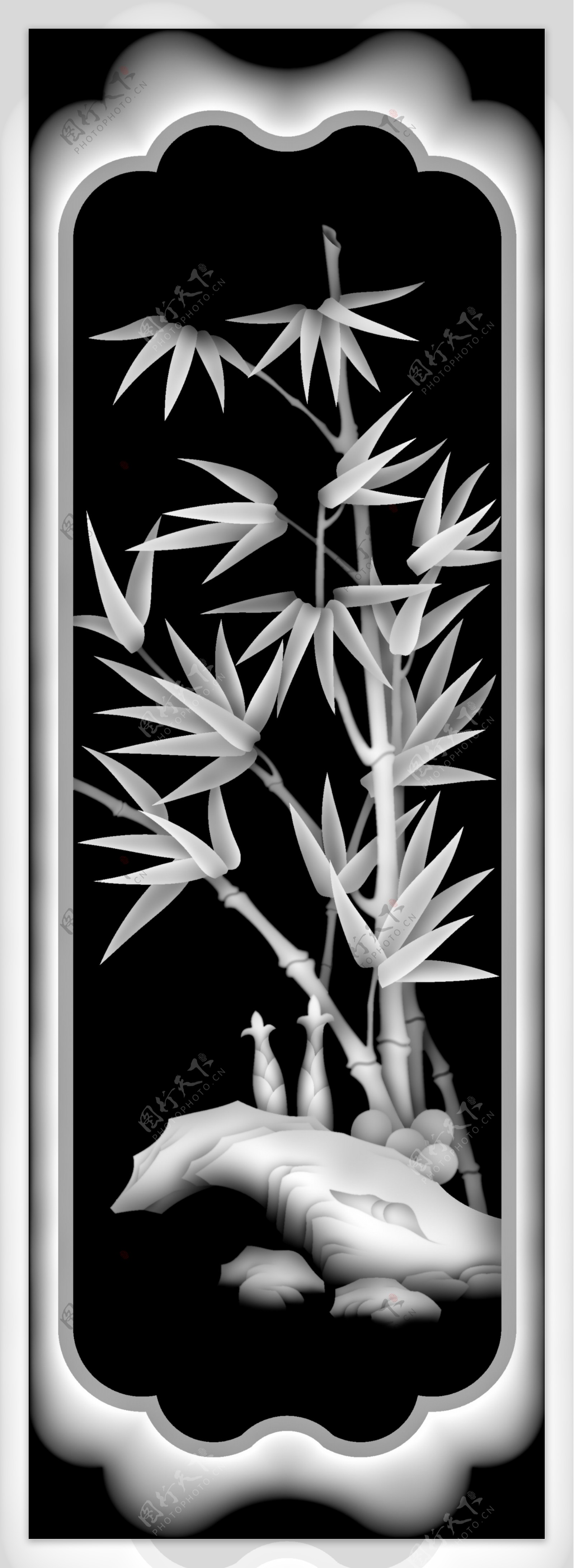 浮雕灰度图竹子图片