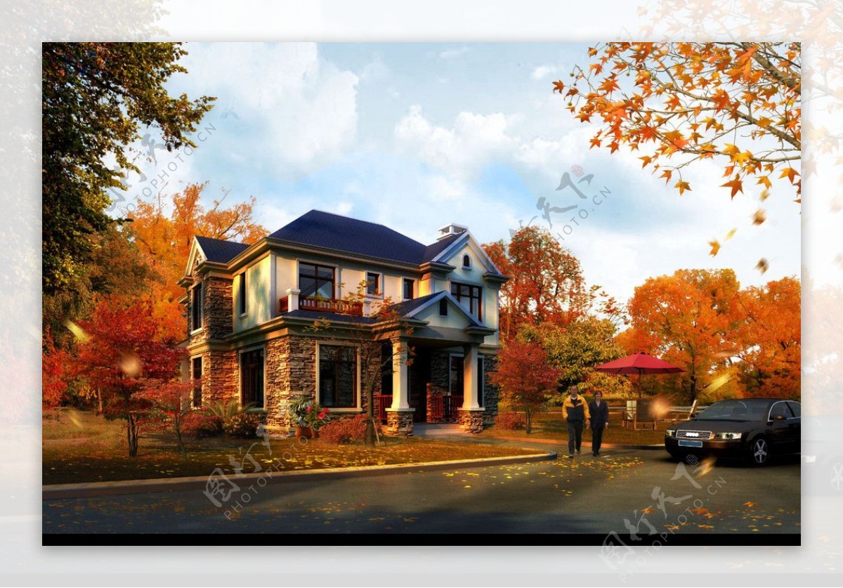 房地产别墅效果图PSD分层素材图片