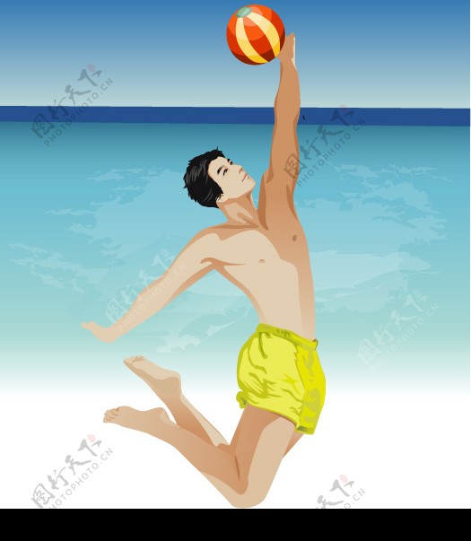 海滩打球的男青年图片