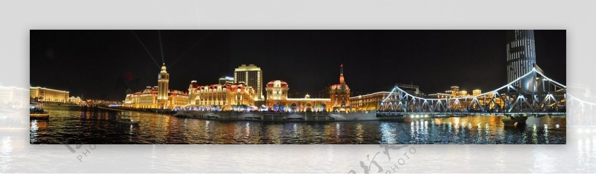 天津海河河岸夜景图片