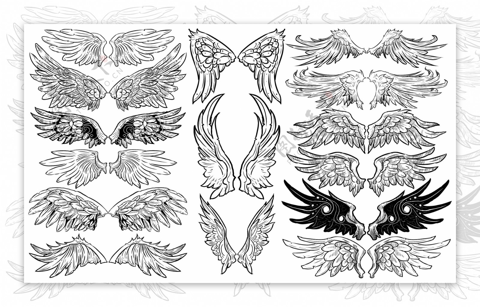 手绘素描风格翅膀双翼矢量素材图片-图行天下素材网