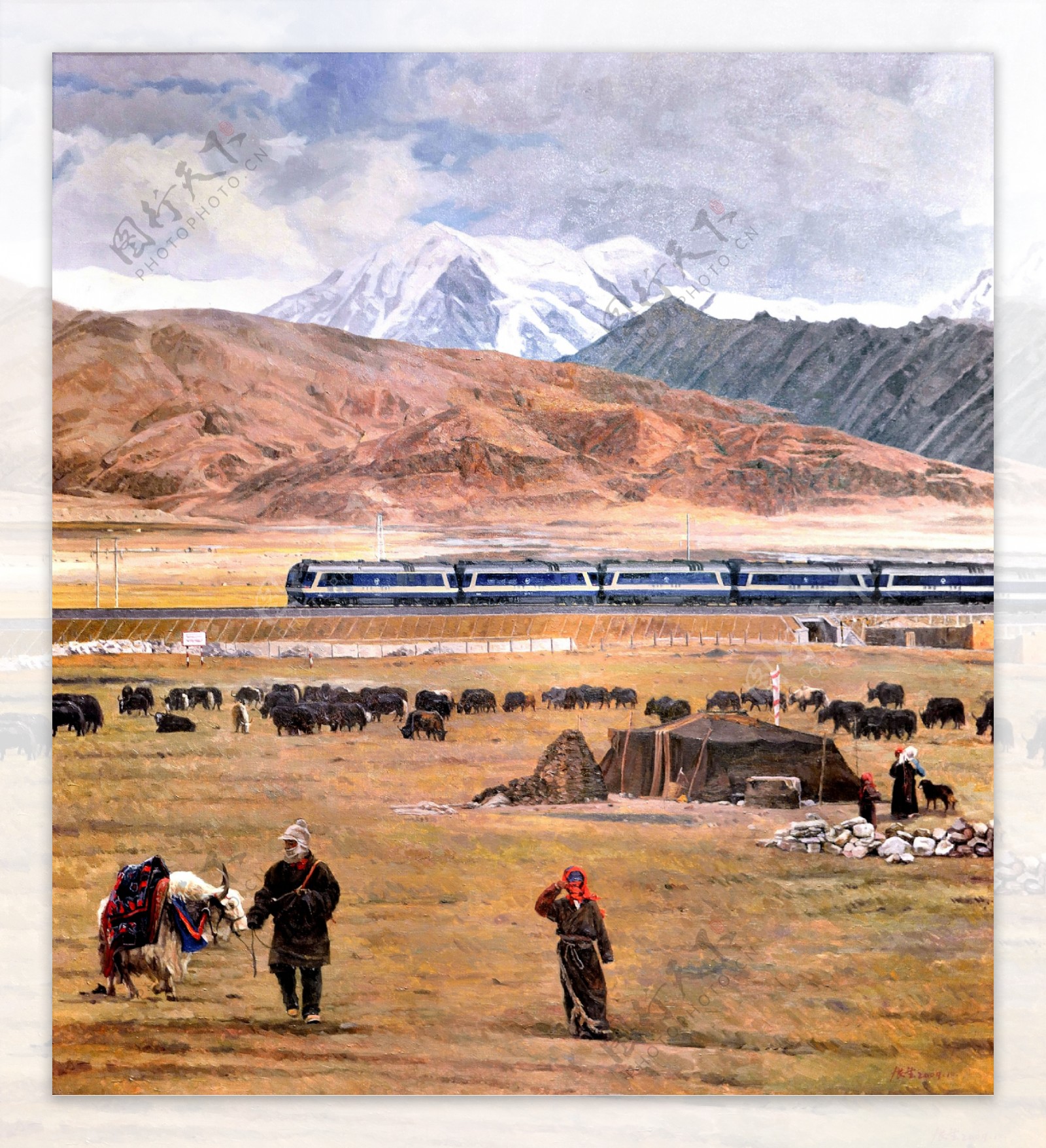 油画青藏铁路图片