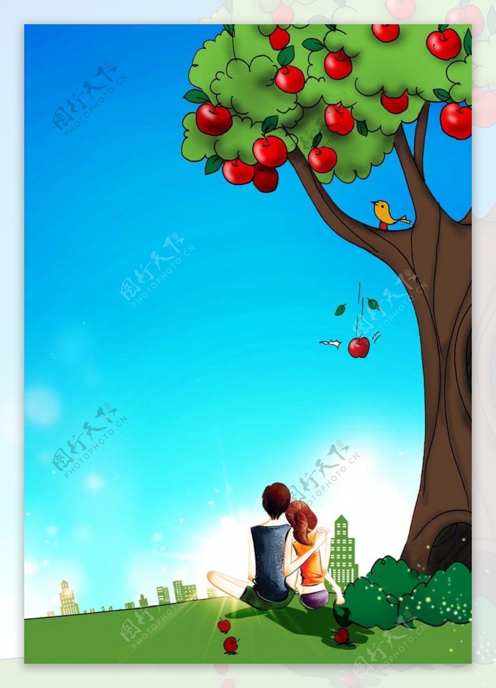 手绘爱情苹果树图片