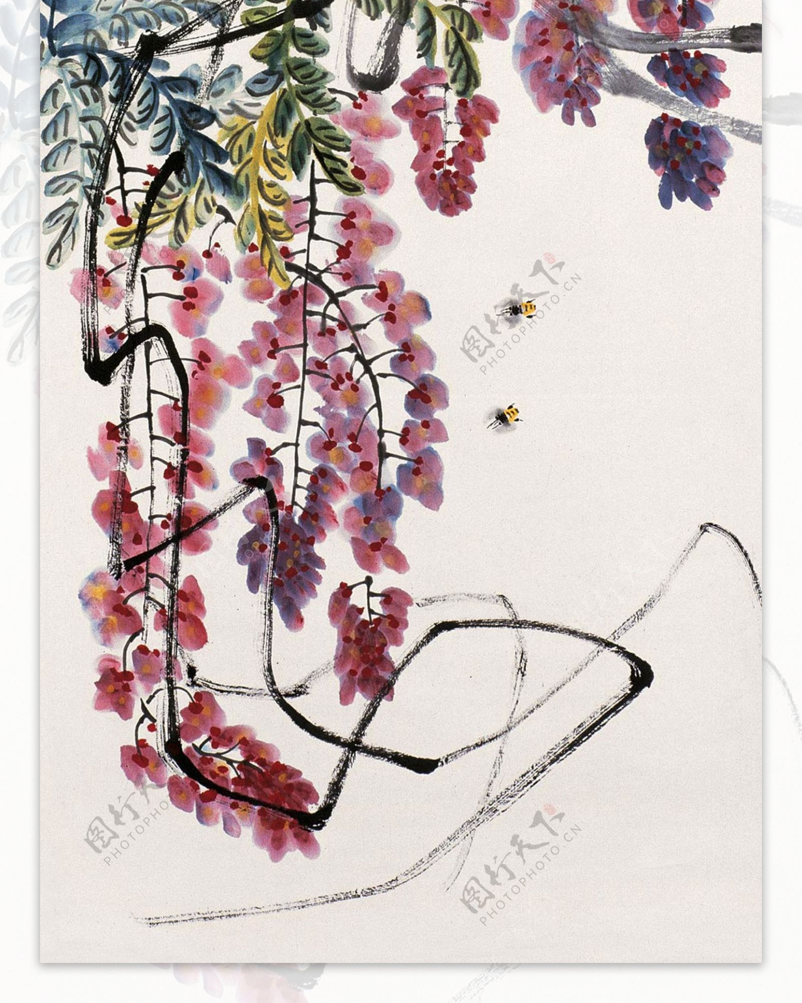 紫藤双蜂图片