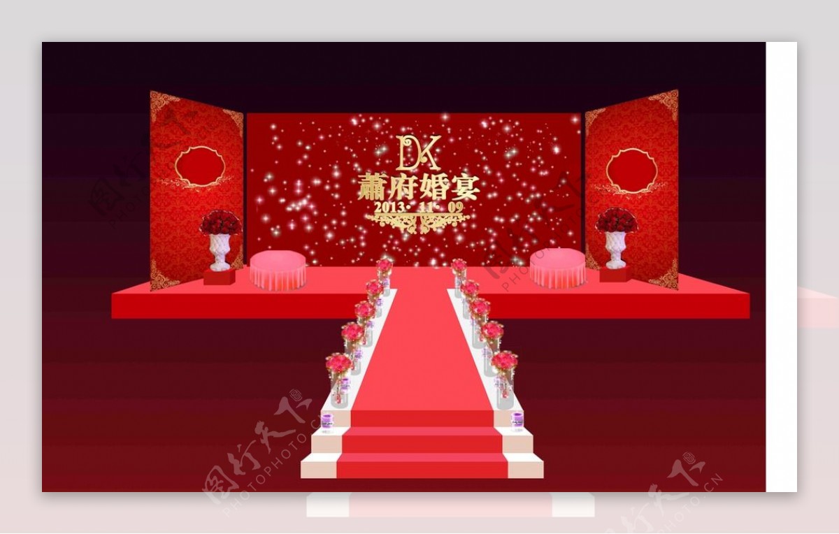 红色婚礼舞台效果图图片