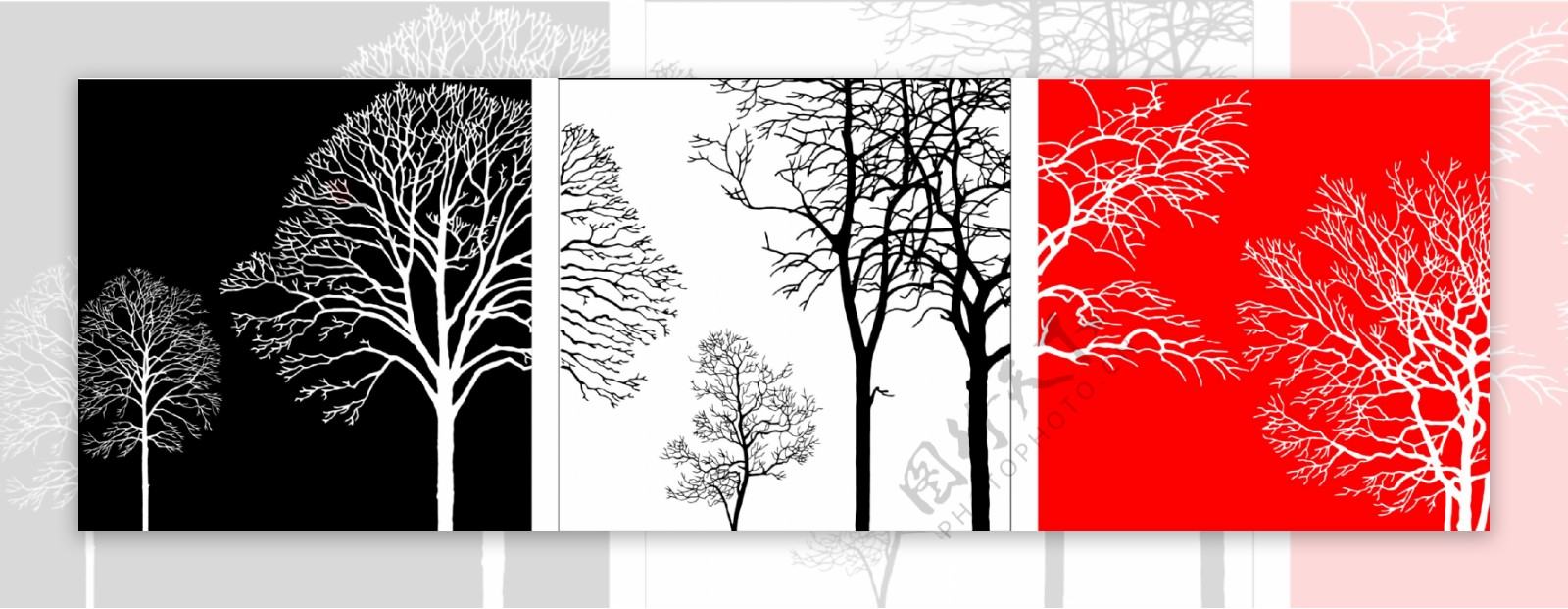 黑白红发财树数字油画图片