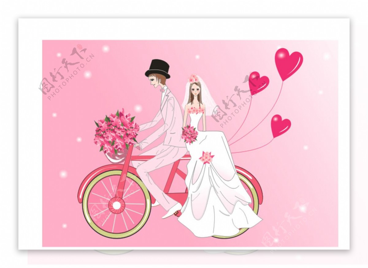卡通婚礼新人自行车图片