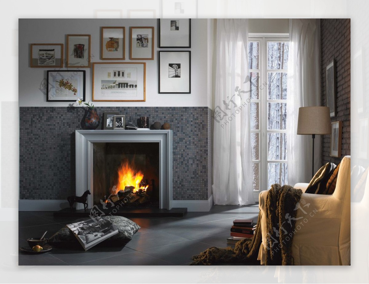 新古典简欧风格客厅瓷砖铺贴图图片