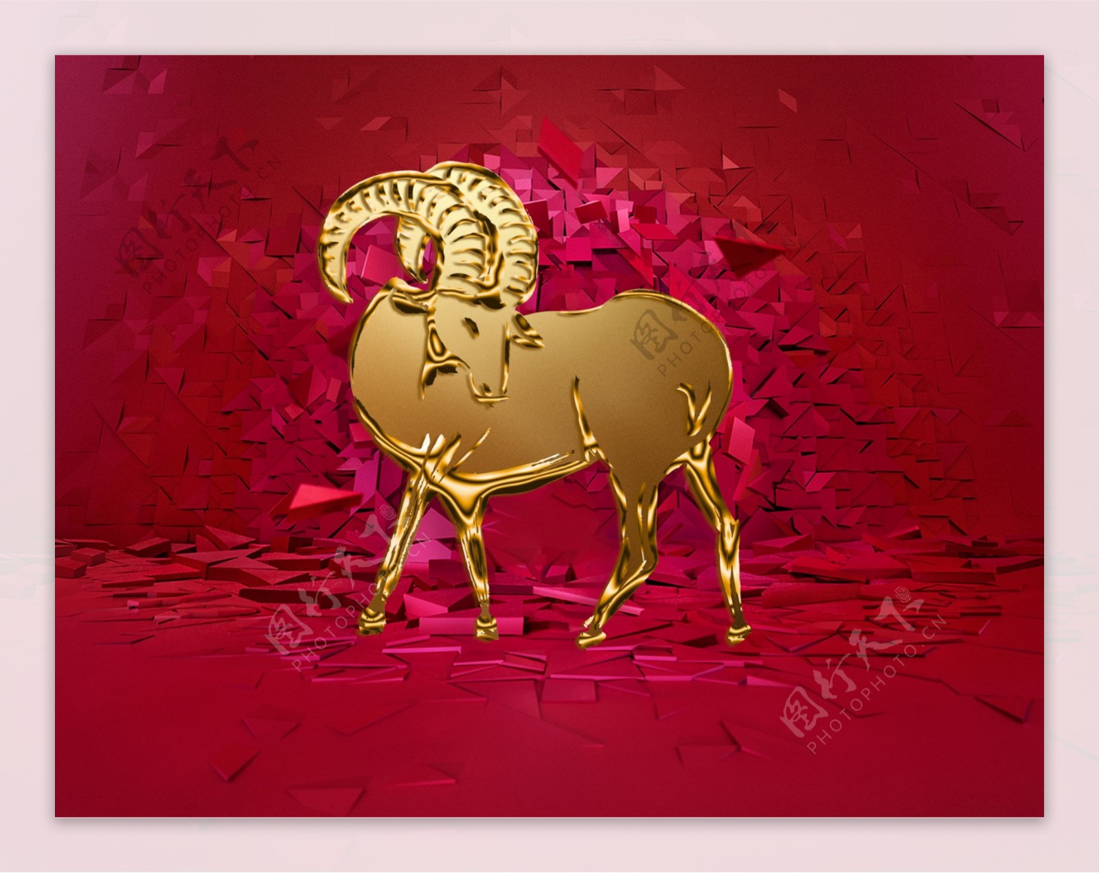 羊红色背景过年金色羊图片