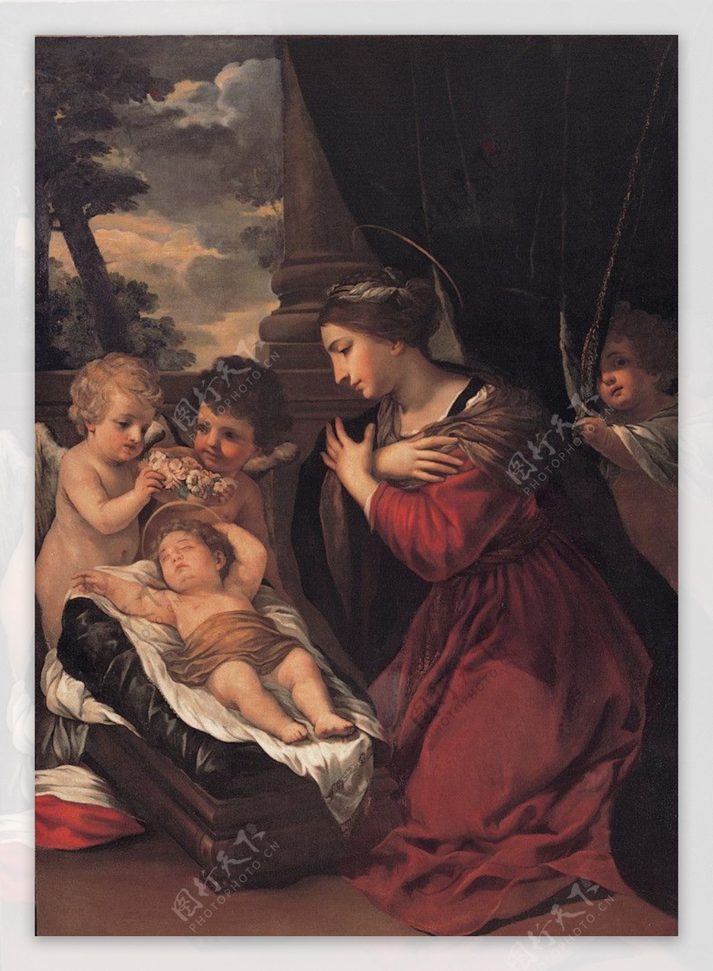 圣麦当娜与孩子和天使在一起图片