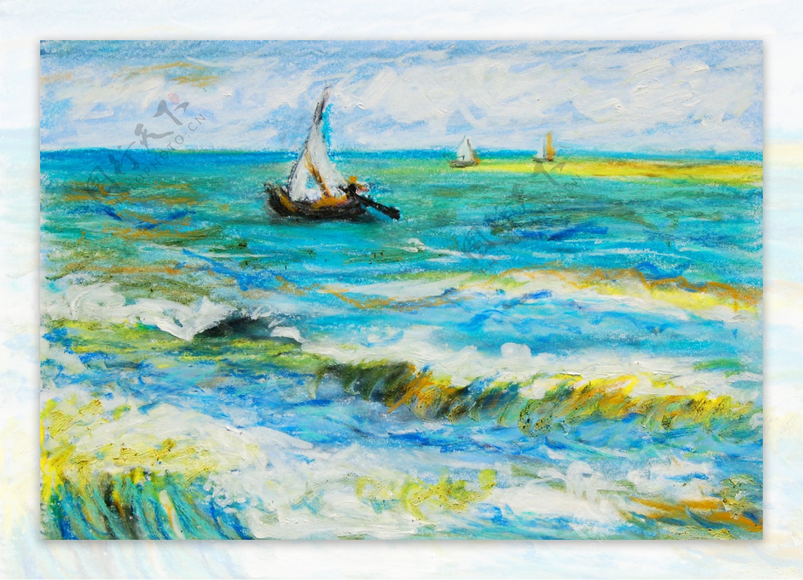 油画海浪帆船图片