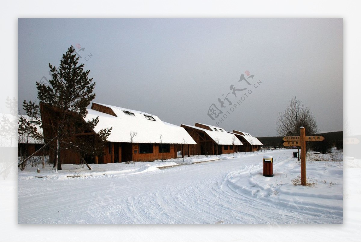 敖鲁古雅乡冬天建筑风图片
