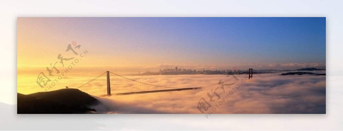 夕阳云海大桥图片