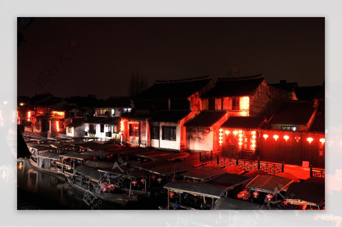西塘夜晚的河边图片