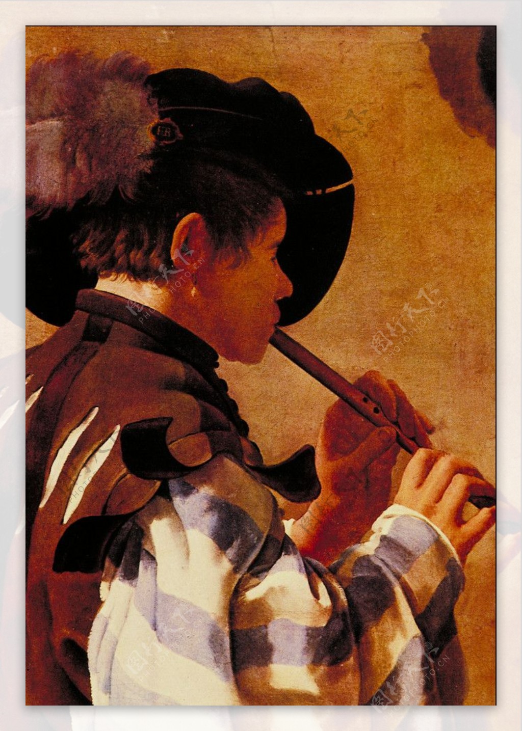 油画吹笛子的男人图片