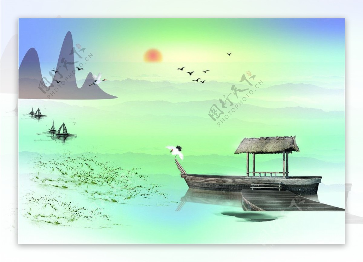 朝阳渔船图片