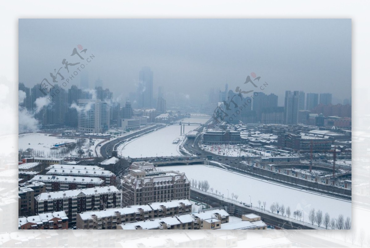 天津海河雪景全景图图片