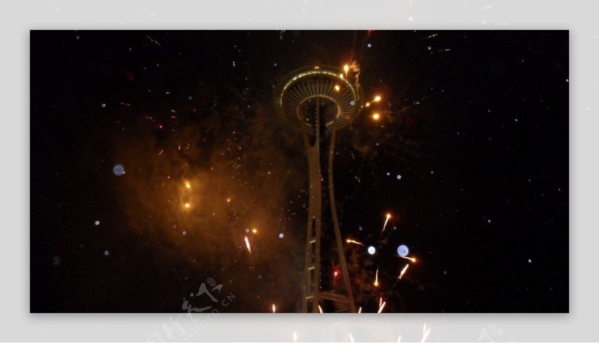 焰火中的西雅图太空针塔图片