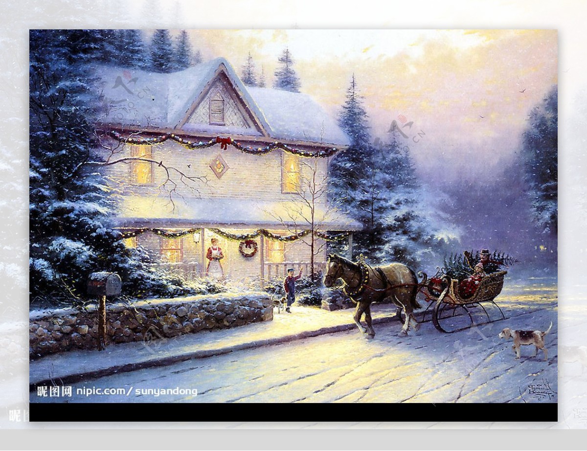 手绘圣诞雪景图片