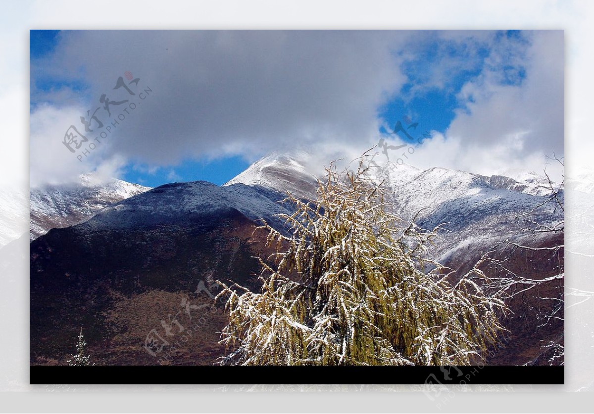 山峰雪景图片