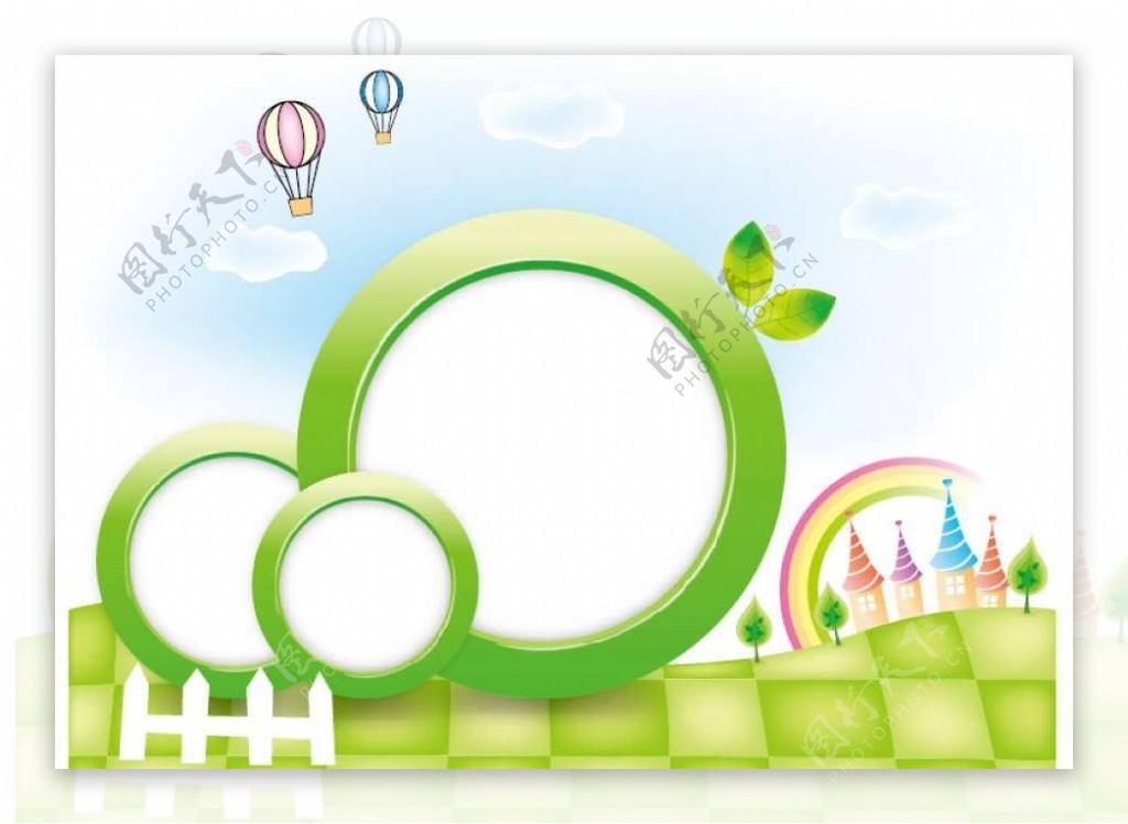 热气球绿叶背景图片